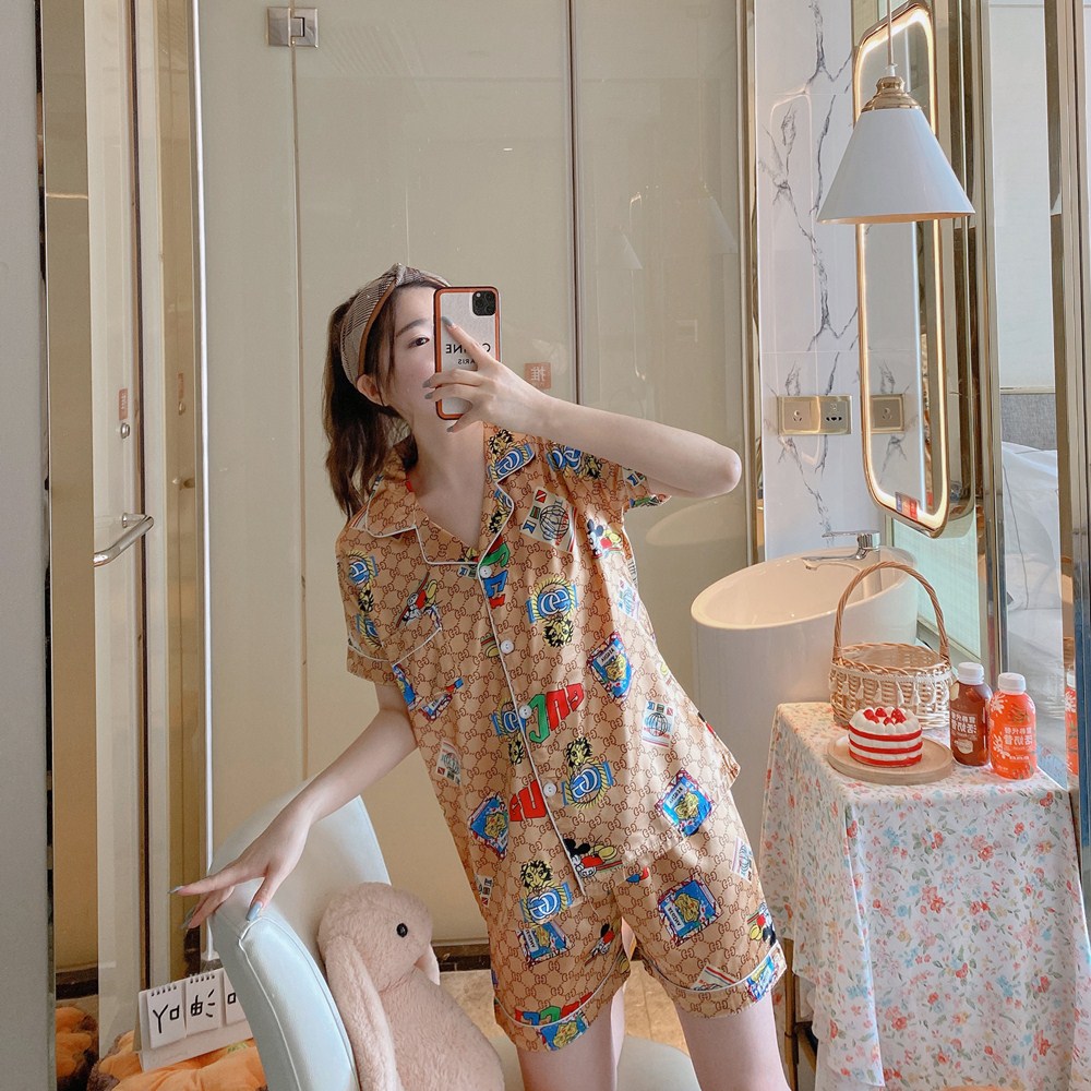 Pijama lụa đùi họa tiết Quảng Châu