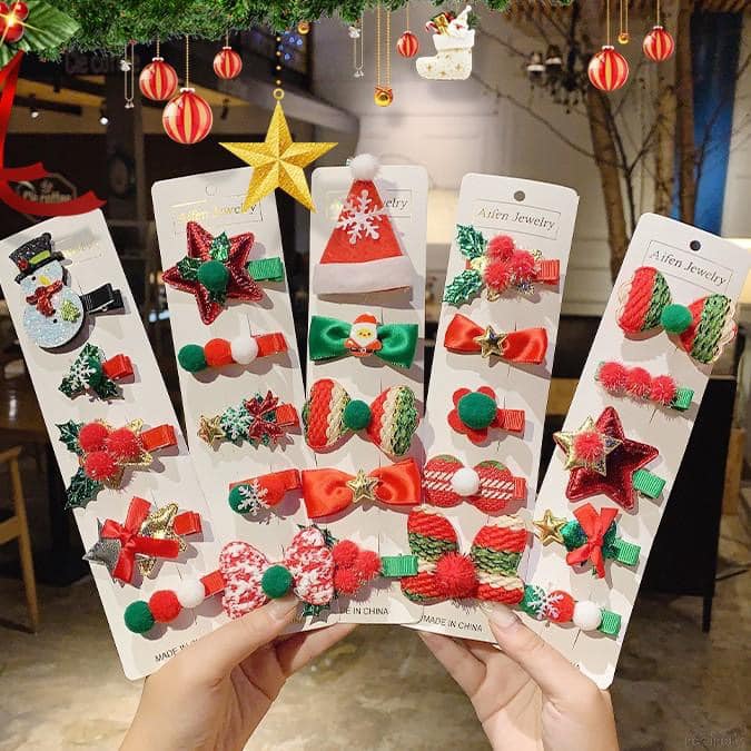 Sét 5 Cặp Tóc Noel Giáng Sinh Siêu Dễ Thương Cho Bé yêu