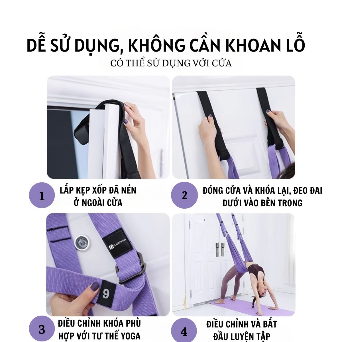 Bộ võng tập Yoga bay gắn tường bổ trợ cho các bài tập Yoga, chất liệu vải dù cao cấp, đầy đủ phụ kiện