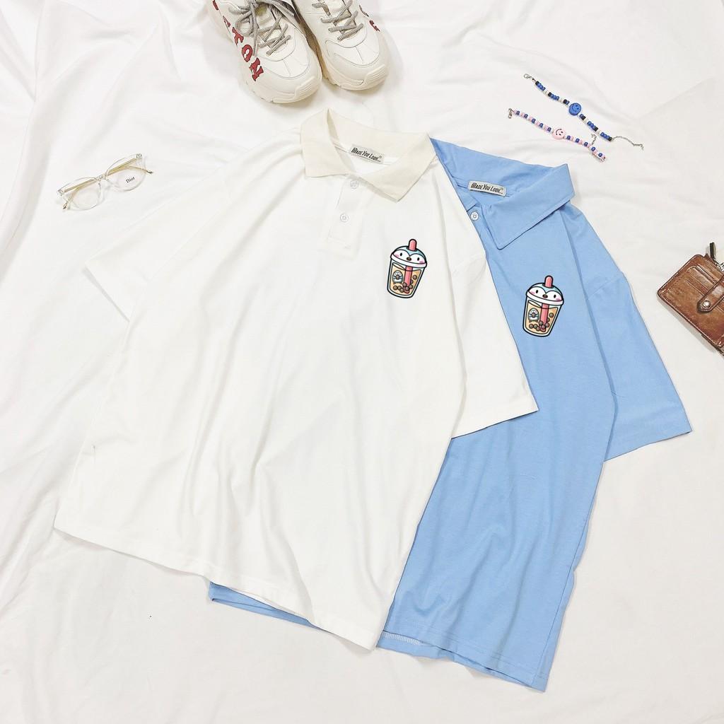 Polo Áo Thun Tay Lỡ Unisex Trà Sữa Chim Cánh Cụt