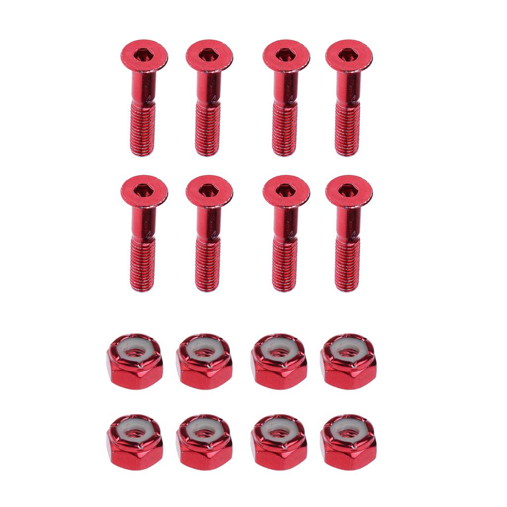 2x8pcs Replacement Skateboard Truck Hardware Set Longboard Screws Bolts Red