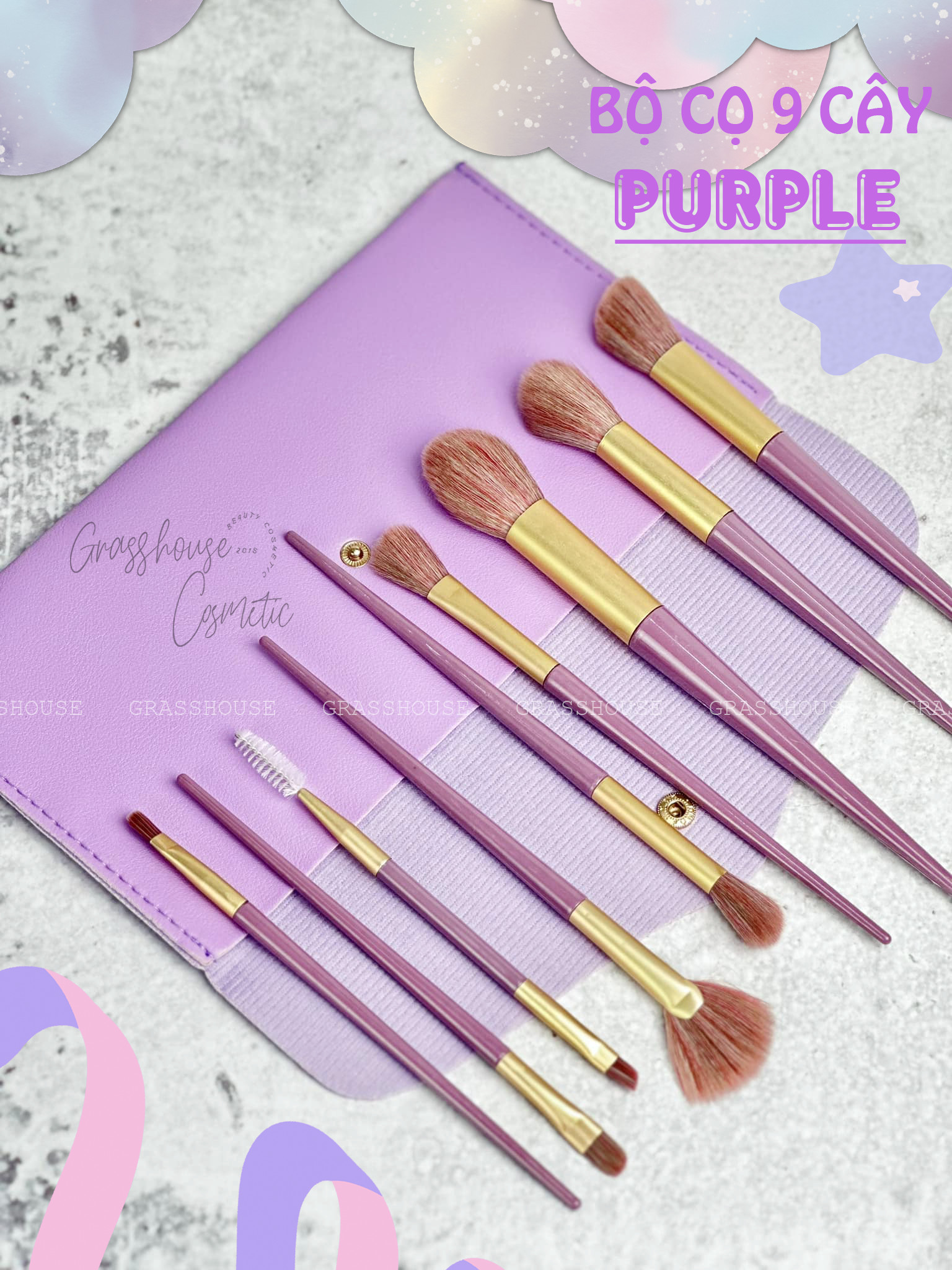 Bộ Cọ Trang Điểm make up 9/ 10 / 12 Cây có kèm bóp đựng cọ tiện dụng chuyên nghiệp
