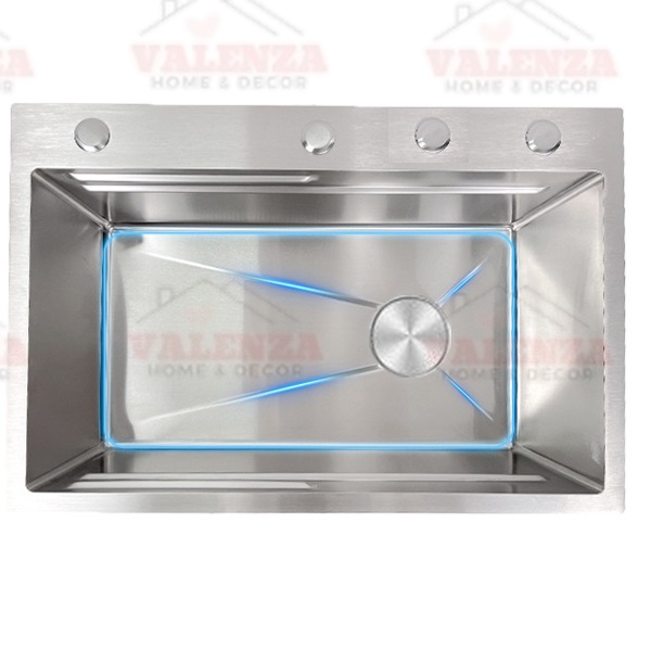Chậu rửa chén bát 1 hố 7546 Valenza sus 304 dày 3li kèm khay inox, bộ xả to thoát nhanh ngăn mùi, rổ lỗ inox
