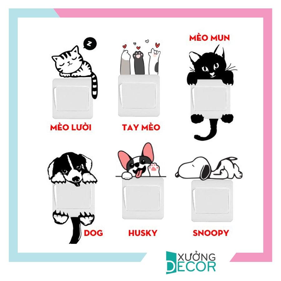 Trang trí ổ điện miếng dán tường công tắc hình dễ thương con vật cute dog cat 1204