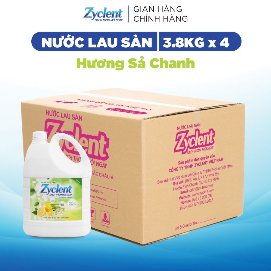 Thùng Nước Lau Sàn ZYCLENT EXTRA Hương Sả Chanh - (3.8KG x 4 CAN)