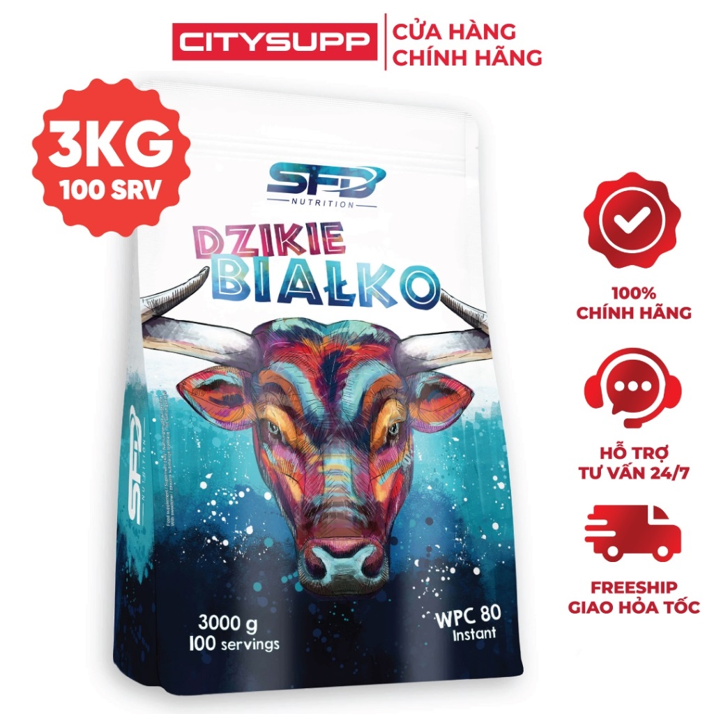 SFD Dzikie Bialko - Instant Whey Protein Concentate (3kg) Bổ Sung Protein, Sữa Tăng Cơ | Nhập Khẩu Ba Lan | CitySupp