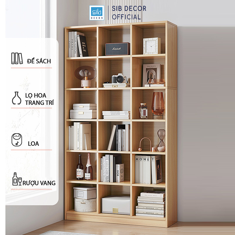 Hình ảnh Tủ Sách Gỗ 18 Ô KSG103 Màu Oak, Walnut Thương Hiệu SIB Decor