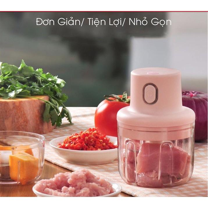  Máy Xay Mini Cầm Tay Đa Năng_ Dung Tích 250ml,Sạc Pin Cao Cấp Xay Tỏi Ớt, Hành, Rau Củ Quả Tiện Dụng