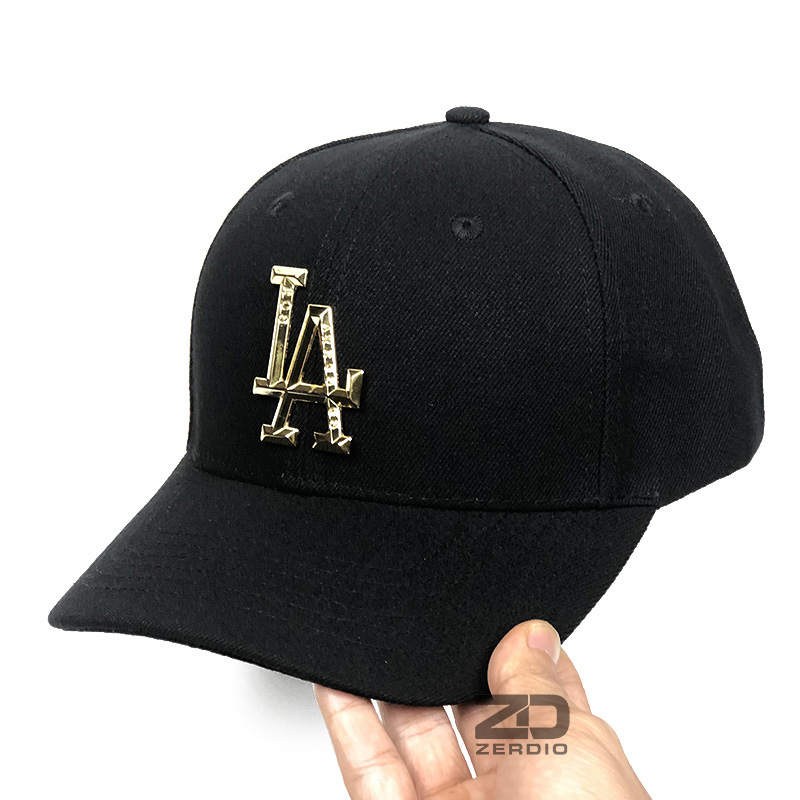 Nón kết, mũ lưỡi trai LA logo kim loại cao cấp màu đen cho nam và nữ - M116