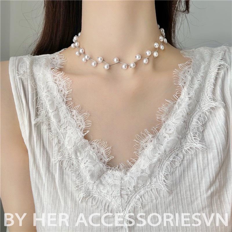 Chocker ngọc trai nhân tạo đi tiệc, Dây chuyền ngọc trai giả sang chảnh Her Accessories C30