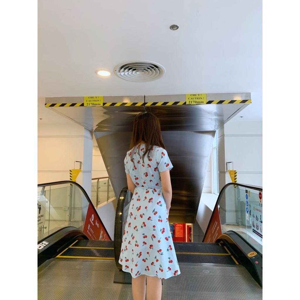 Đầm cổ chéo tà đắp họa tiết trái cây xanh và vàng CHERRY DRESS