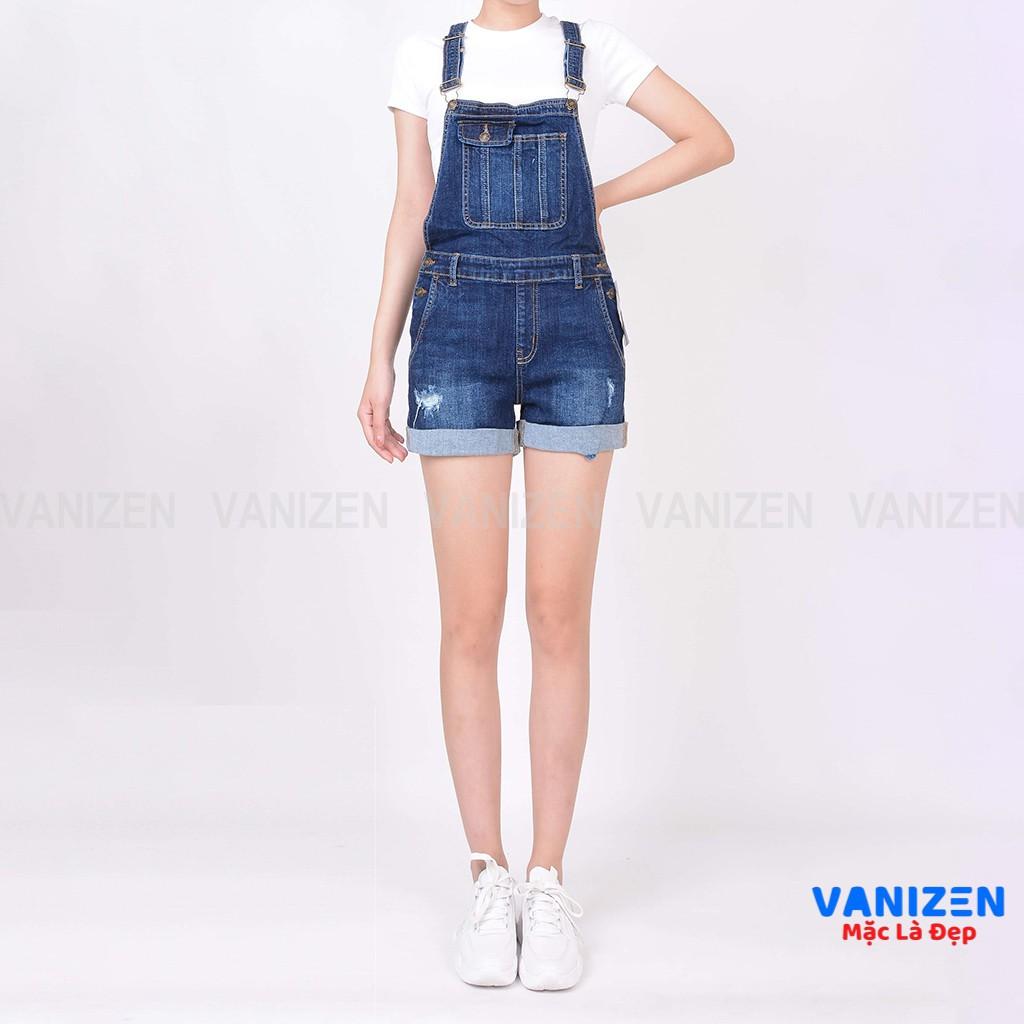 Quần short yếm jean nữ ngắn đẹp lưng cao cạp cao rách hàng hiệu cao cấp mã 453 VANIZEN