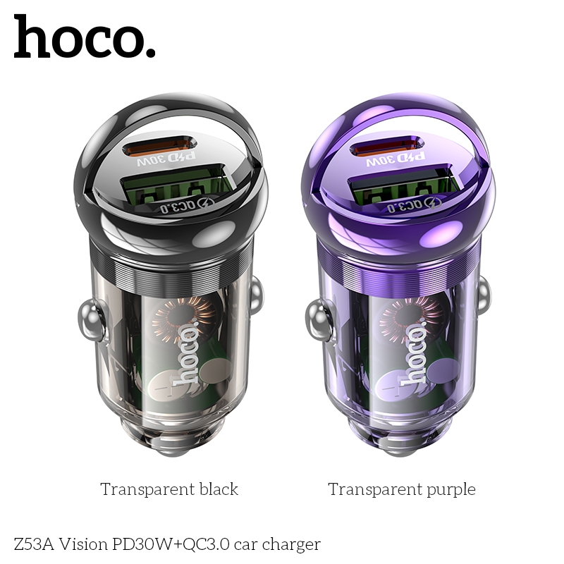Tẩu sạc 30W (Type C + USB) Hoco Z53a nhỏ gọn sạc nhanh cho điện thoại Samsung/ iP/ Xiaomi _ Hàng chính hãng