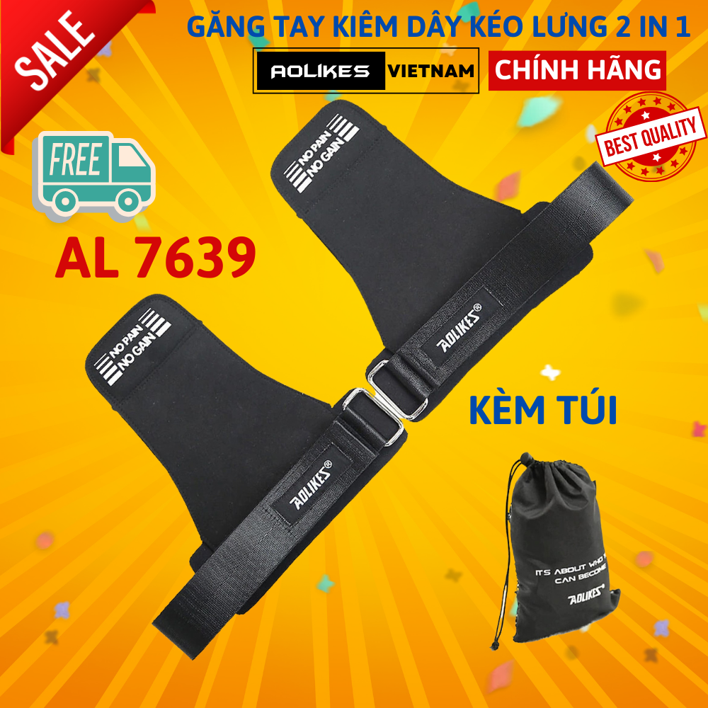 Găng Tay Tập GYM Lifting Grips Aolikes Pro Hở Mu Bàn Tay 7639 AL7639 Kiêm Dây Kéo Lưng