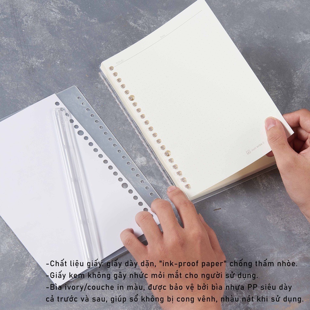 FUTUREBOOK-Sổ Còng Nhựa Happiness A5 20Chấu-120Trang-Định Lượng 100Gsm.Dòng Kẻ Chấm Dot.MÃ SP B591
