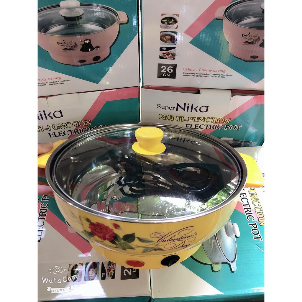 Nồi Lẩu Điện Mini 28cm Nika 1000W Inox 304 - Bếp Lẩu Gia Đình 28 Cm SIÊU TỐC BẢO HÀNH 1 NĂM