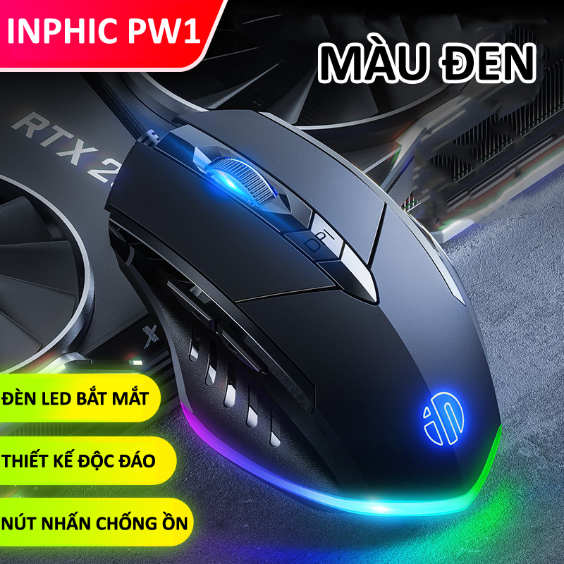 Chuột máy tính có dây INPHIC PW1PRO gaming cho game thủ kèm đèn led RGB 12 màu với độ DPI lên đến 7200DPI - Hàng Chính Hãng