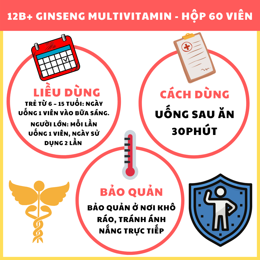 Nhân sâm GINSENG MULTIVITAMIN - Bổ sung vitamin và dưỡng chất, Giúp bồi bổ sức khỏe, Nâng cao sức đề kháng, Tăng cường miễn dịch, Nâng cao thể lực và trí lực (Hộp 60 viên)