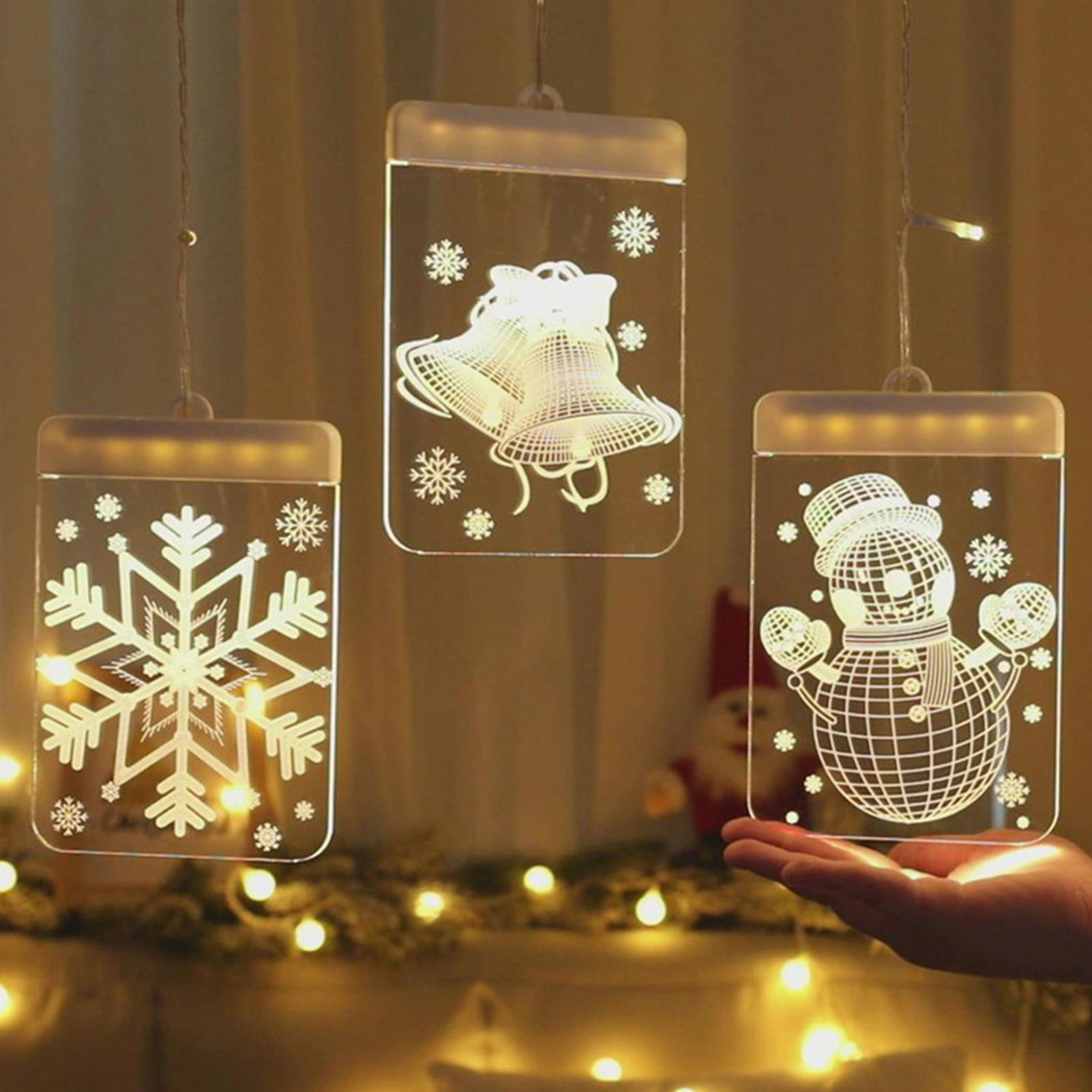 Đèn treo 3D lấp lánh được làm từ tấm acrylic trong suốt chất lượng cao,dây 5 chiếc màu trắng ấm áp trang trí giáng sinh