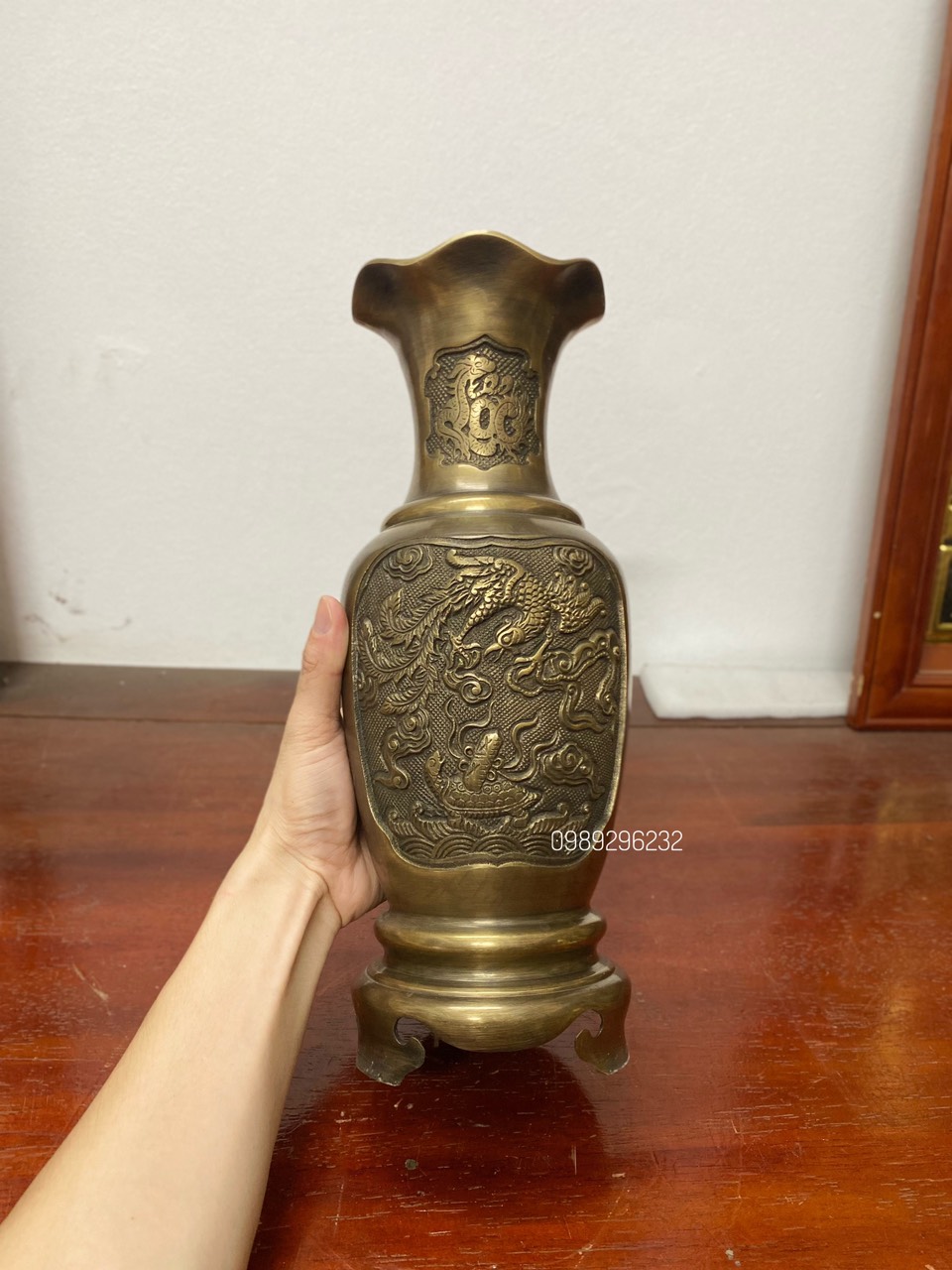 Lọ Hoa Tứ Linh Bằng Đồng hun màu giả cổ 36cm
