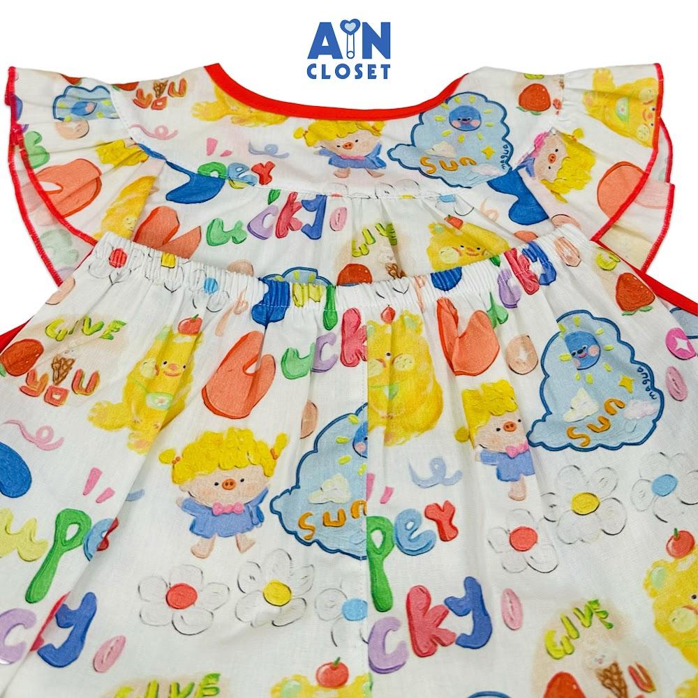 Bộ quần áo Ngắn bé gái hoạ tiết Super Lucky Cotton - AICDBGX3ZHIX - AIN Closet