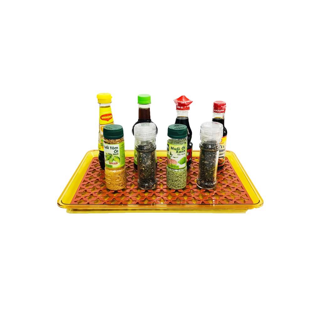 Khay nhựa chữ nhật có vỉ sang trọng đựng ly tách, đồ dùng gia vị