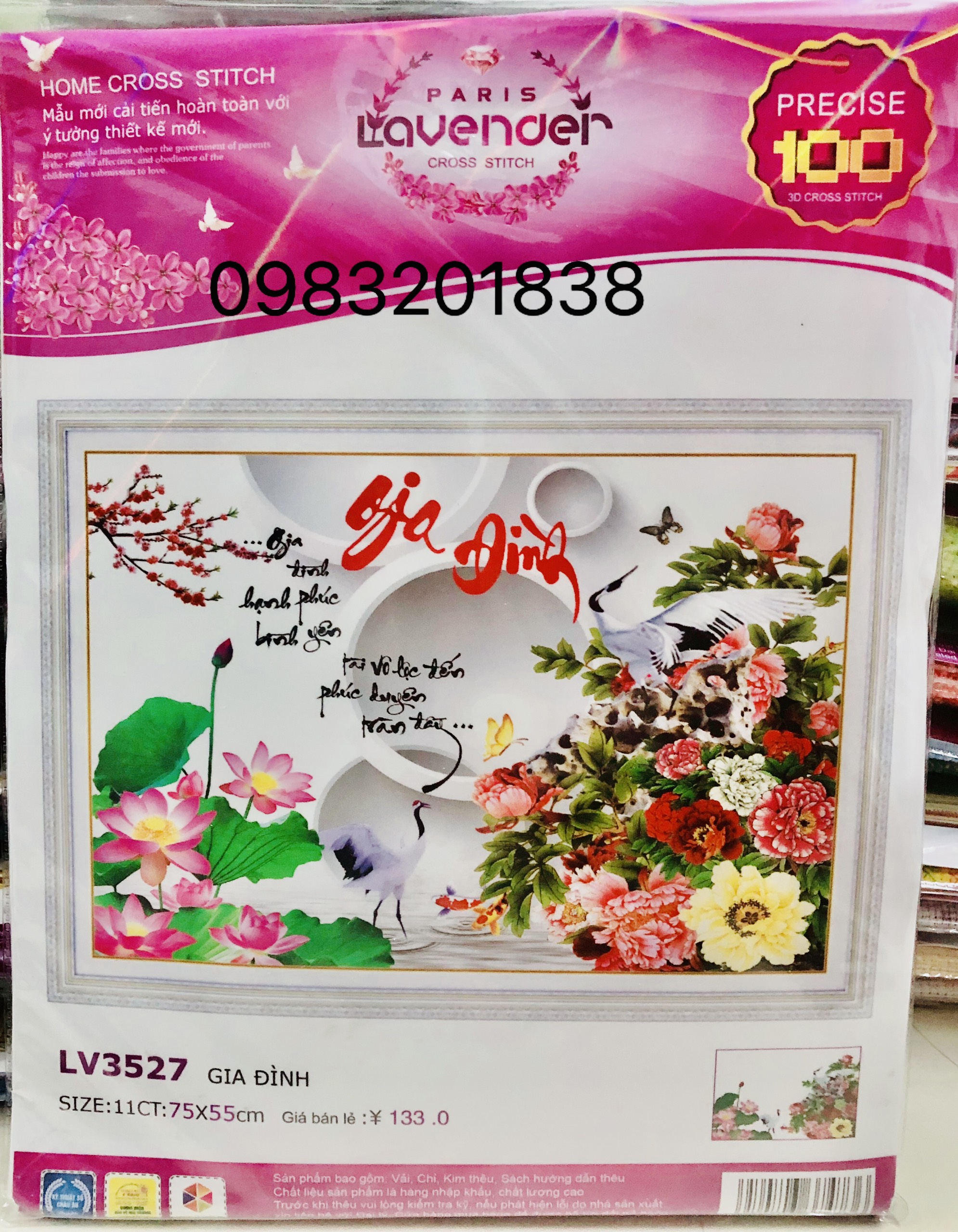 Tranh thêu chữ thập Gia đình LV3527, tranh thêu 3D, kích thước 75 x 55 cm