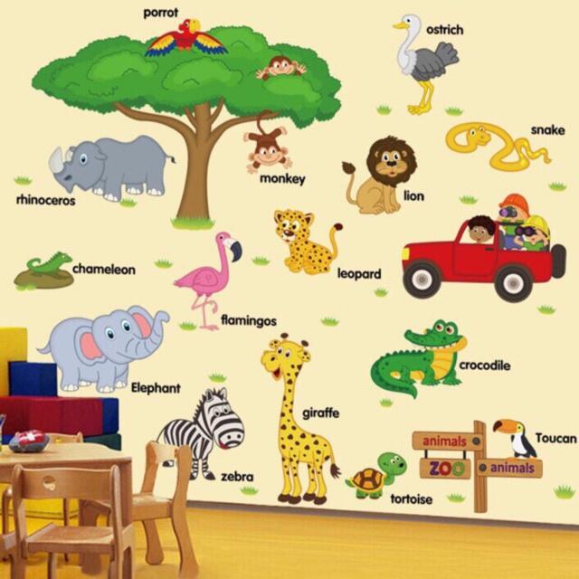 Tranh dán tường trang trí phòng cho bé, decal dán tường cho bé hình động vật, con vật đáng yêu- BOBABO STORE