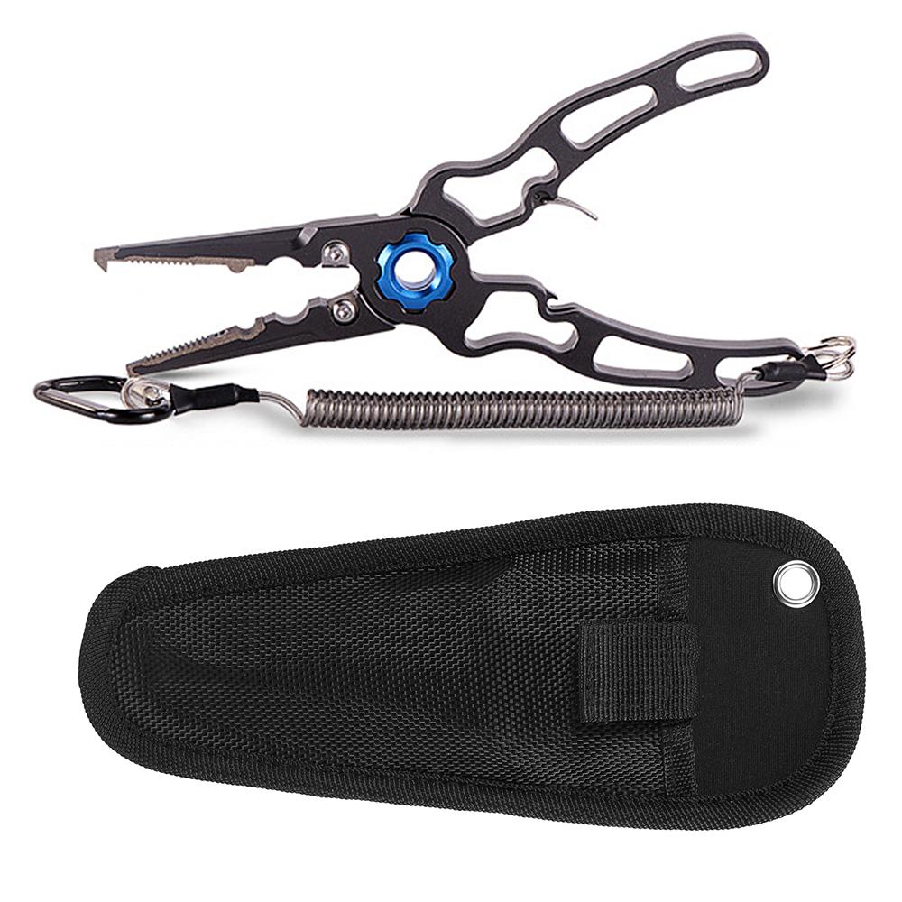 Aluminium Fishing Pliers Hook Remover Pliers Fish Holder Split Ring Tool Clip Clamp Line Cutter with Lanyard Storage Bag