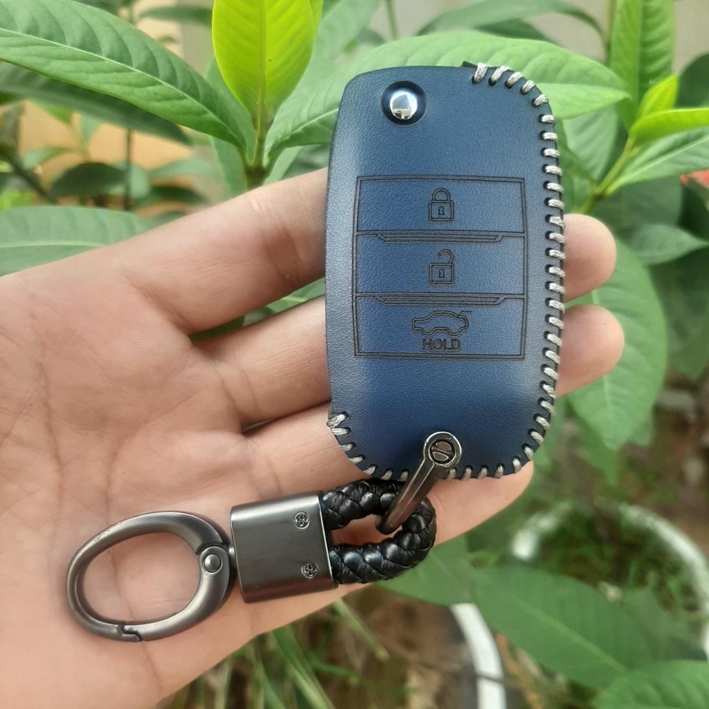 Bao Da Chìa Khóa Kia Morning Cerato, k3, Rondo, Rio, Seltos chìa gập.Da Bò thật, Khắc Tên + Số ĐT