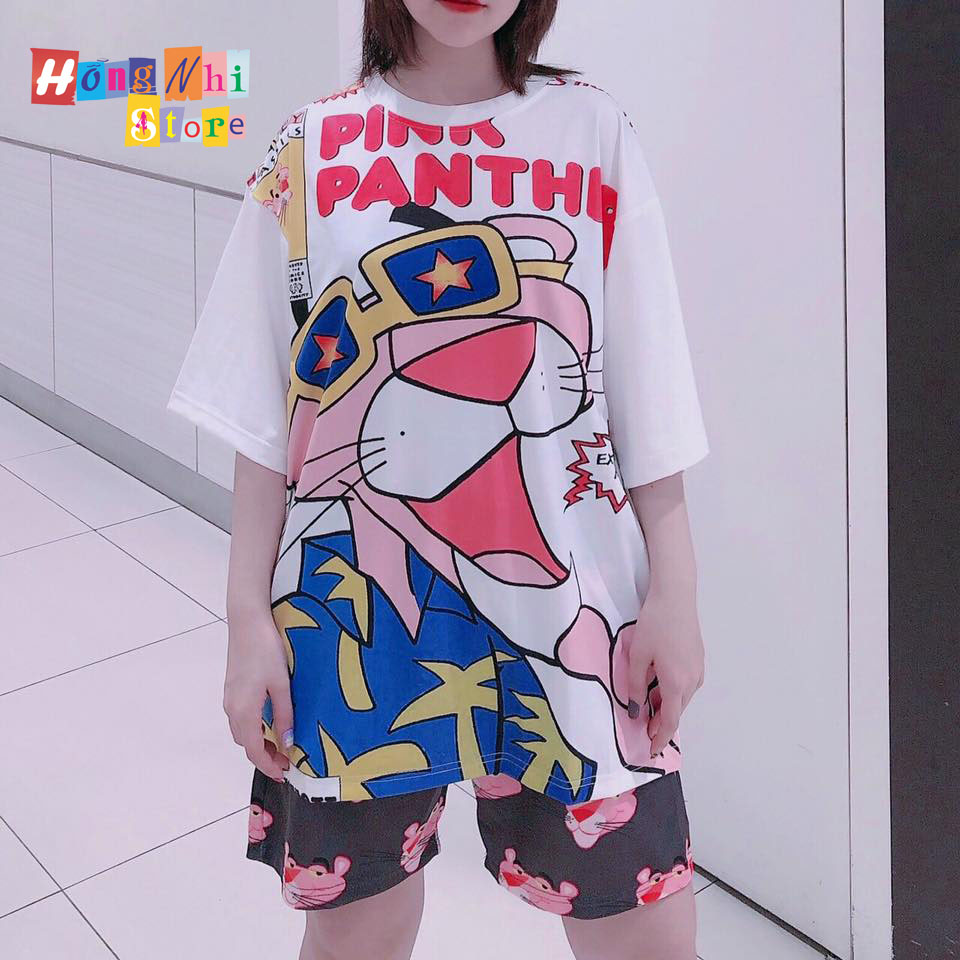 Quần Short Cartoon Unisex Hình Báo Hồng - Quần Đùi Hoạt Hình Siêu Cute - MM