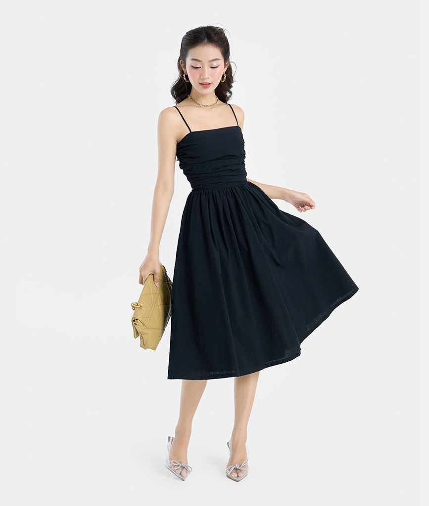 Đầm Lửng Nữ Thời Trang HNOSS Form Xoè Hai Dây Mảnh HNDLU097