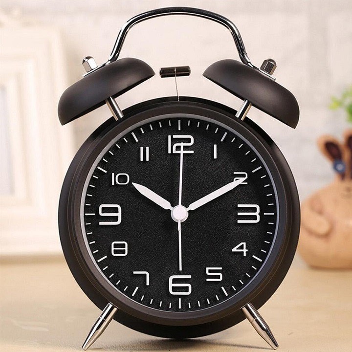Đồng Hồ Báo Thức Để Bàn Phong Cách Vintage, 2 Quả Chuông To - Hàng Chính Hãng - Màu Đen