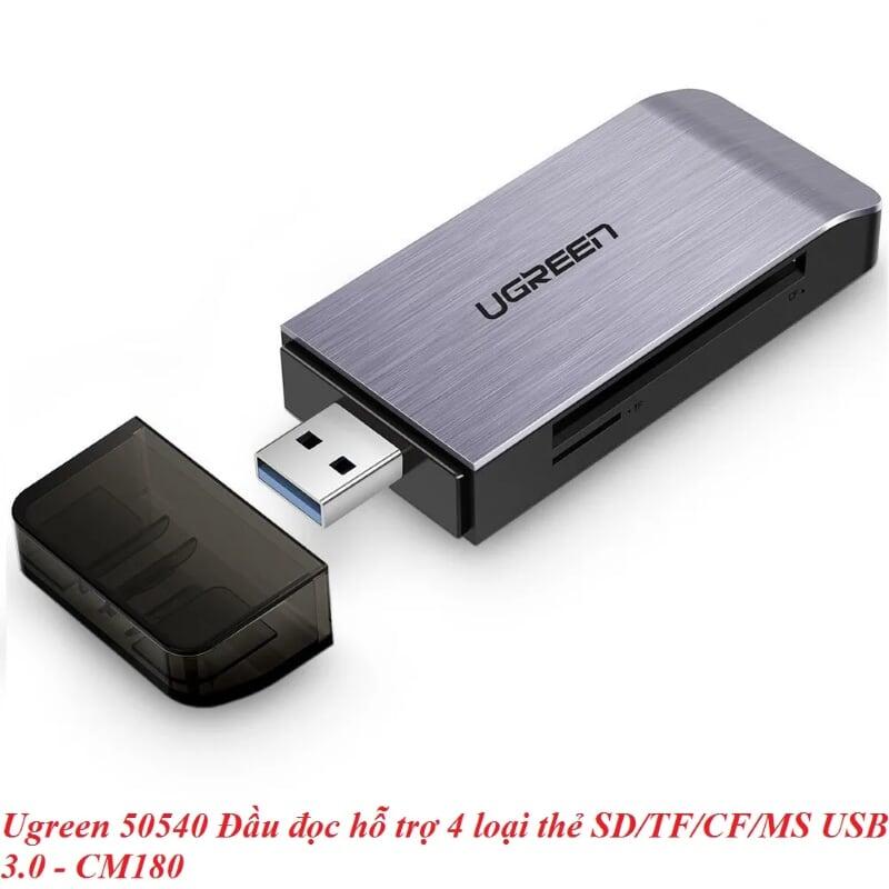 Ugreen UG50540CM180TK Màu Đen Đầu đọc hỗ trợ 4 loại thẻ SD/TF/CF/MS USB 3.0 - HÀNG CHÍNH HÃNG