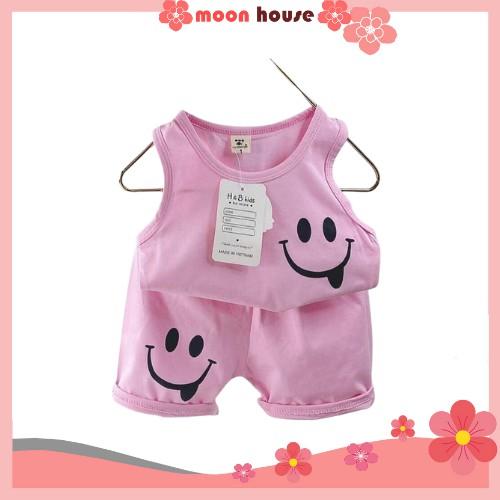 Bộ quần áo ba lỗ cho in hình mặt cười bé trai và bé gái diện hè cực yêu cotton từ 8-20kg