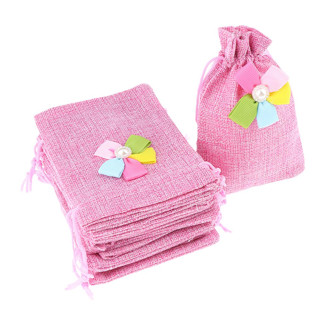 12 Drawstring Burlap Bags Tea Bags Souvenir Gift Candy Bag Pink
