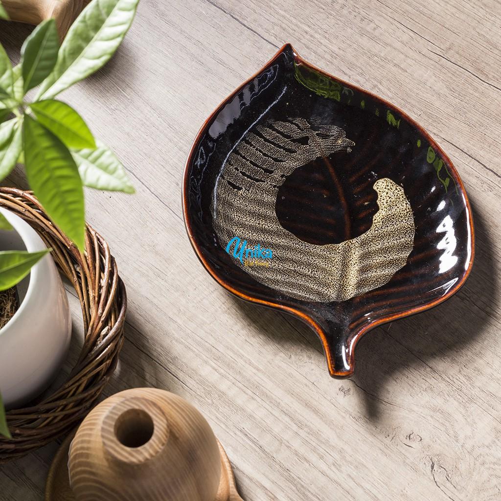 Đĩa Lá Xoaì Men Cánh Gián - Khay Lá Xoài Men Hỏa Biến - Gốm Sứ Cao Cấp Bát Tràng