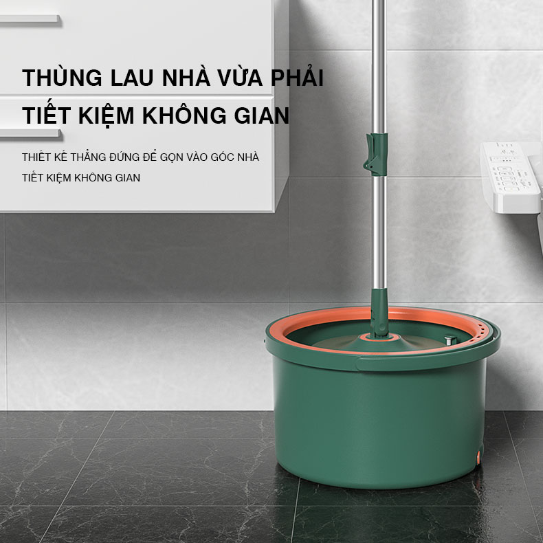 Bộ lau nhà tách nước bẩn Kitimop K22 Plus có thùng lau nhà tự vắt 2 ngăn riêng biệt, chổi lau nhà xoay 360 độ lau sạch khô nhanh, 2 bông lau