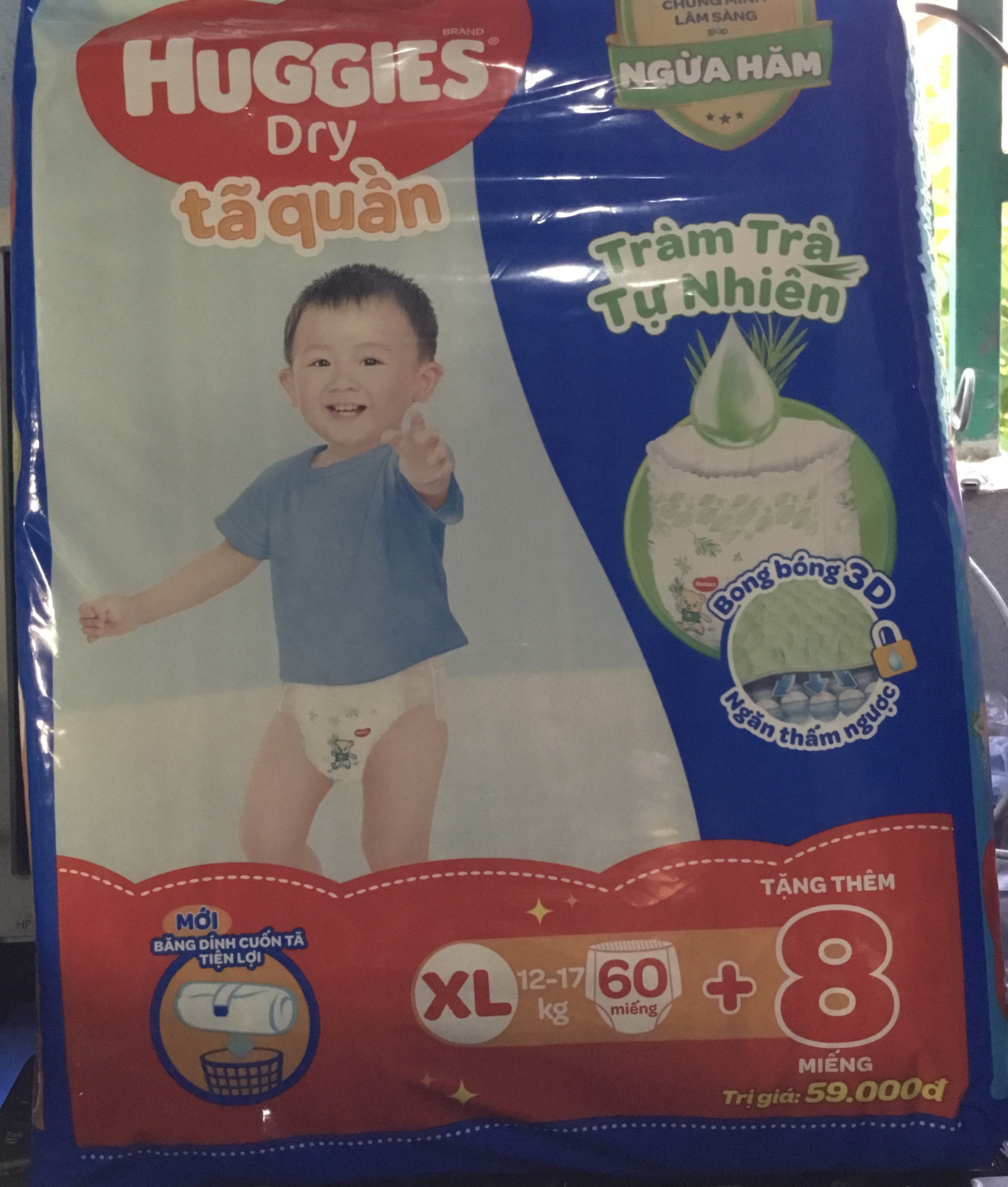 Tã quần Huggies XL60 - Cho Bé Từ 12-17kg -Skin Care Tràm trà tự nhiên ngừa hăm - Date mới