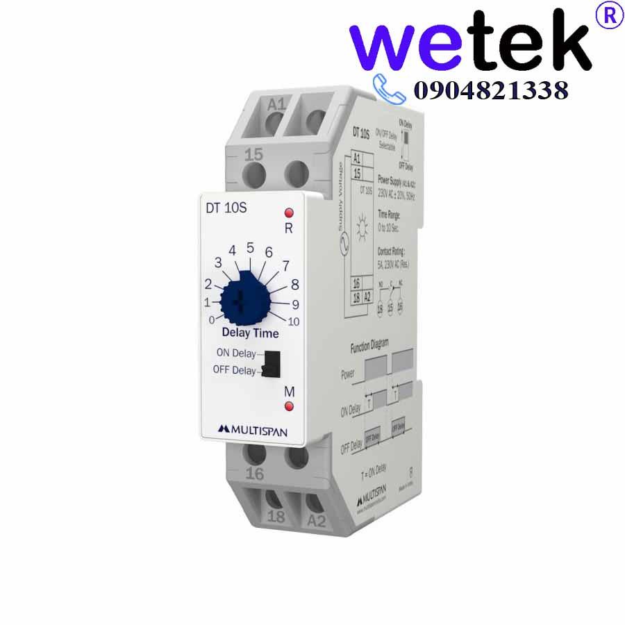 Rơ le thời gian Multispan Ấn Độ DT-10S DT-30S DT-60S DT-30M Timer đóng trễ mở trễ rẻ tốt 10s 30s 60s 30m nguồn 230Vac