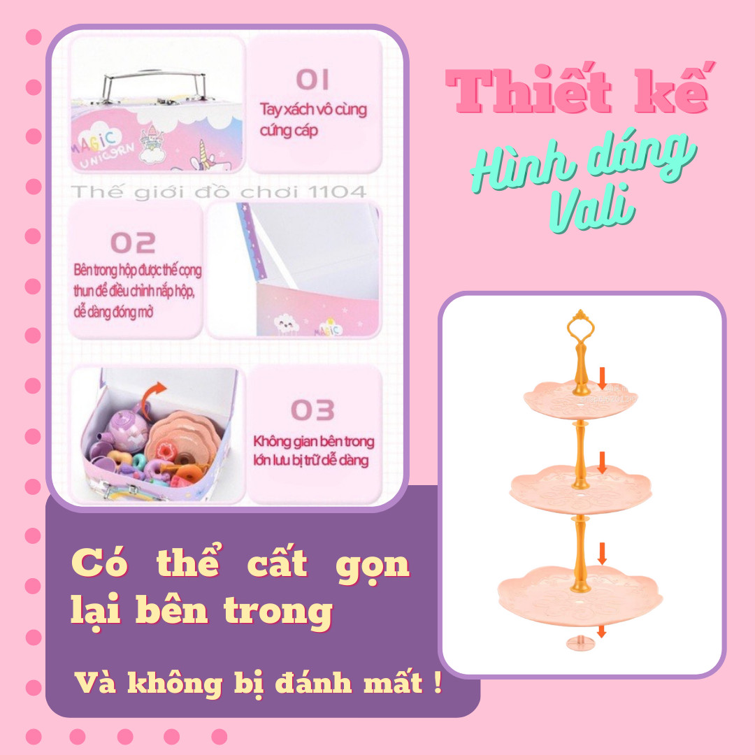 Bộ đồ chơi tiệc trà bánh cho bé Tea Set 48 chi tiết, ngựa Pony, thiếc Cao Cấp