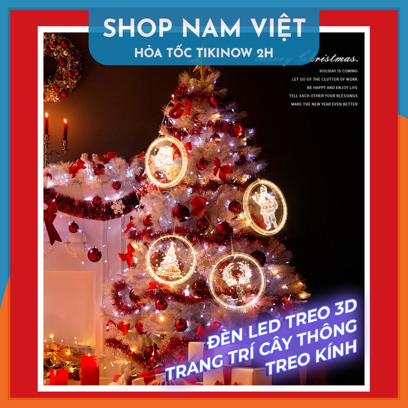 Dây Treo Đèn LED 3D Hình Cây Thông, Chuông Trang Trí Giáng Sinh, Noel - Chính Hãng NAVIVU