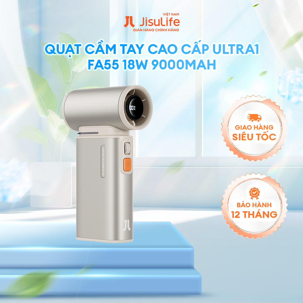 Quạt Cầm Tay Cao Cấp JISULIFE Ultra1 FA55 18W 9000mAh Sạc Nhanh - Sử Dụng Đến 15H - Hàng Chính Hãng