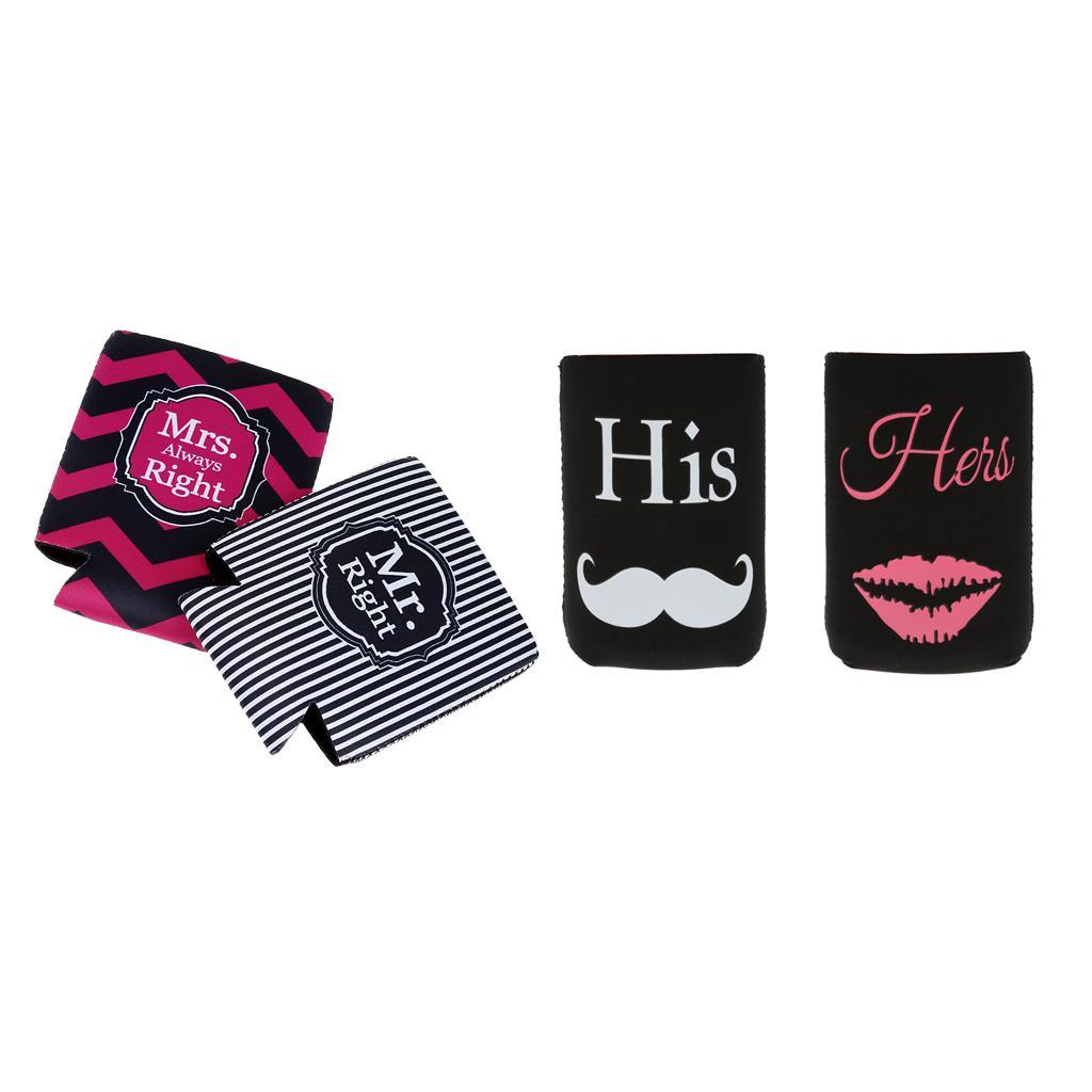 2 Pair His &amp; Her Stubby Tin Can Beer Soda Bottle Sleeve Cooler Holder Cover
