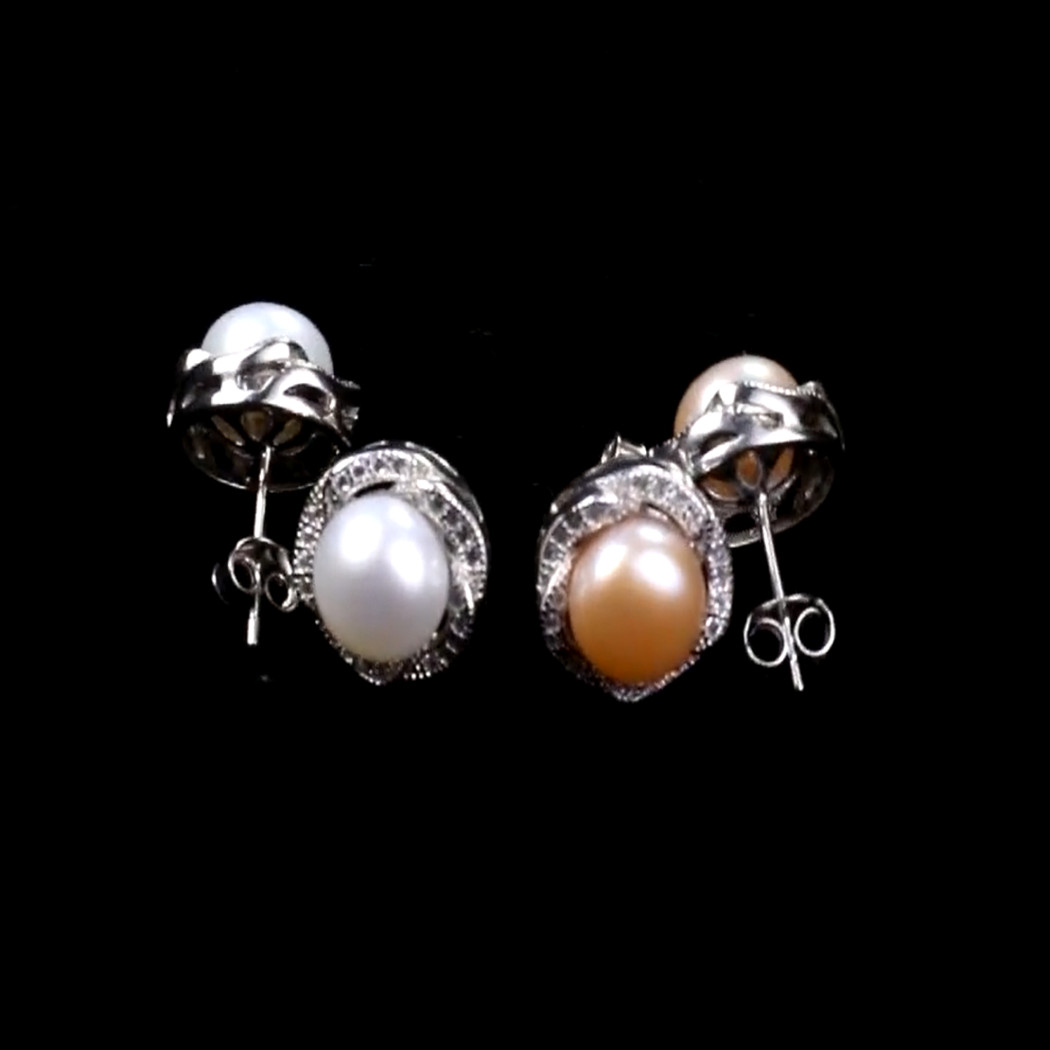 Bông Tai Ngọc Trai Nước Ngọt Thiên Nhiên Cao Cấp - Hoa 6 Cánh Nạm Zirconia - Trang Sức Cô Tấm - SANKA FLOWER PEARL (10ly) - CTJ1910