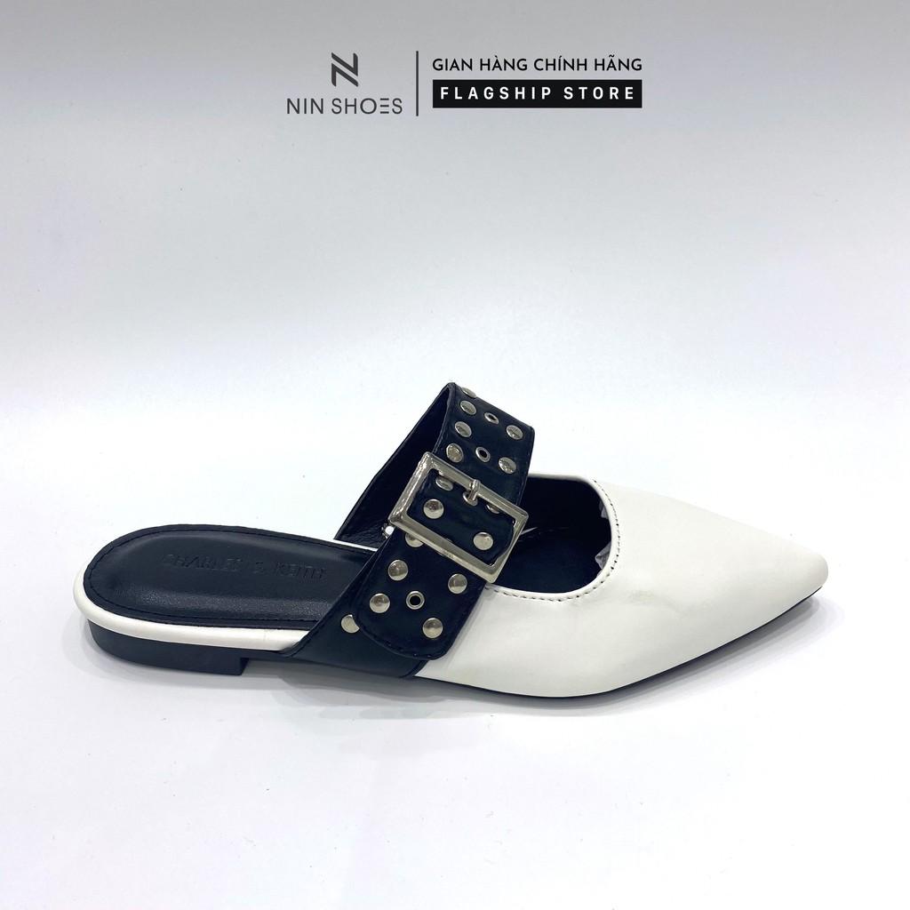 Dép sục nữ Nin shoes - Sục nữ mũi nhọn quai ngang đính đinh 3 màu thời trang cao cấp