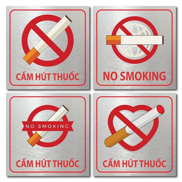 Bảng cấm hút thuốc, khu vực hút thuốc, no smoking, khu vực có cắm sạc điện thoại, bảng cấm lửa nhiều mẫu in UV trực tiếp