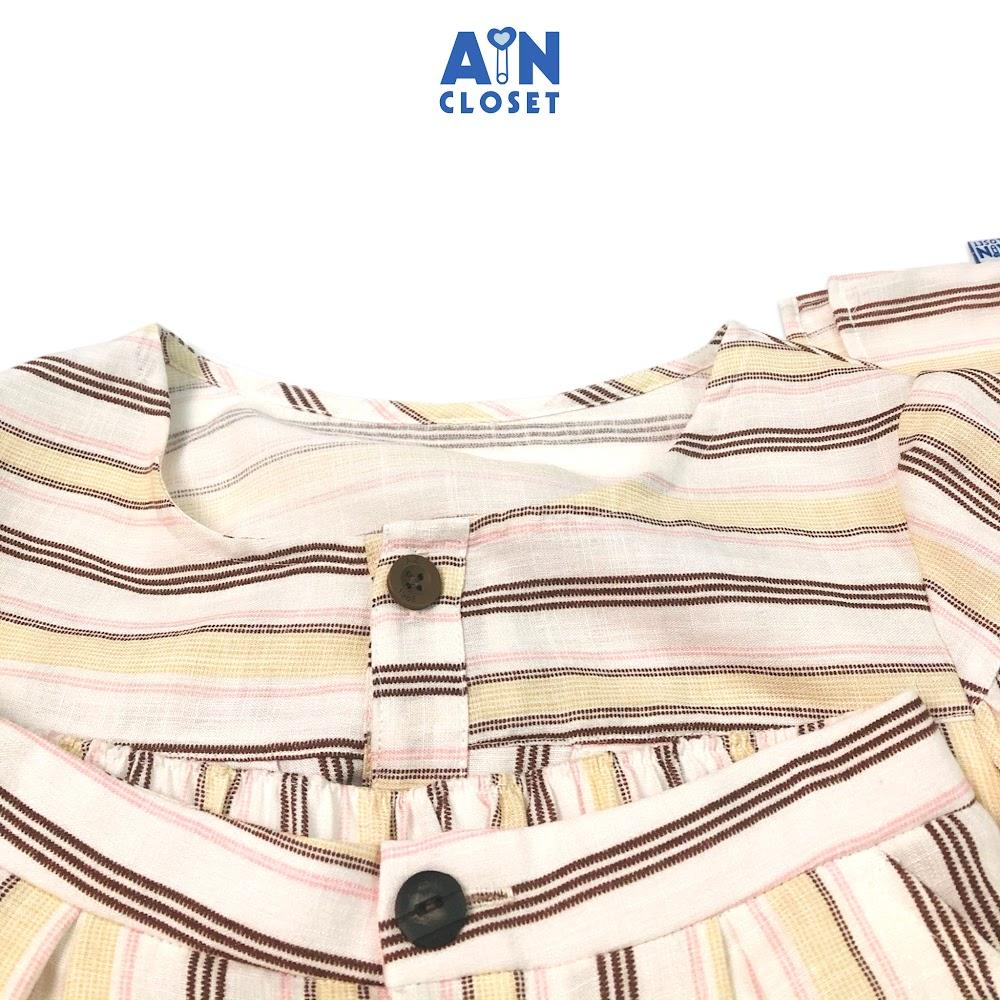 Bộ quần áo ngắn cho mẹ họa tiết Kẻ nâu tay rũ cotton - AICDMEYRKZ7B - AIN Closet