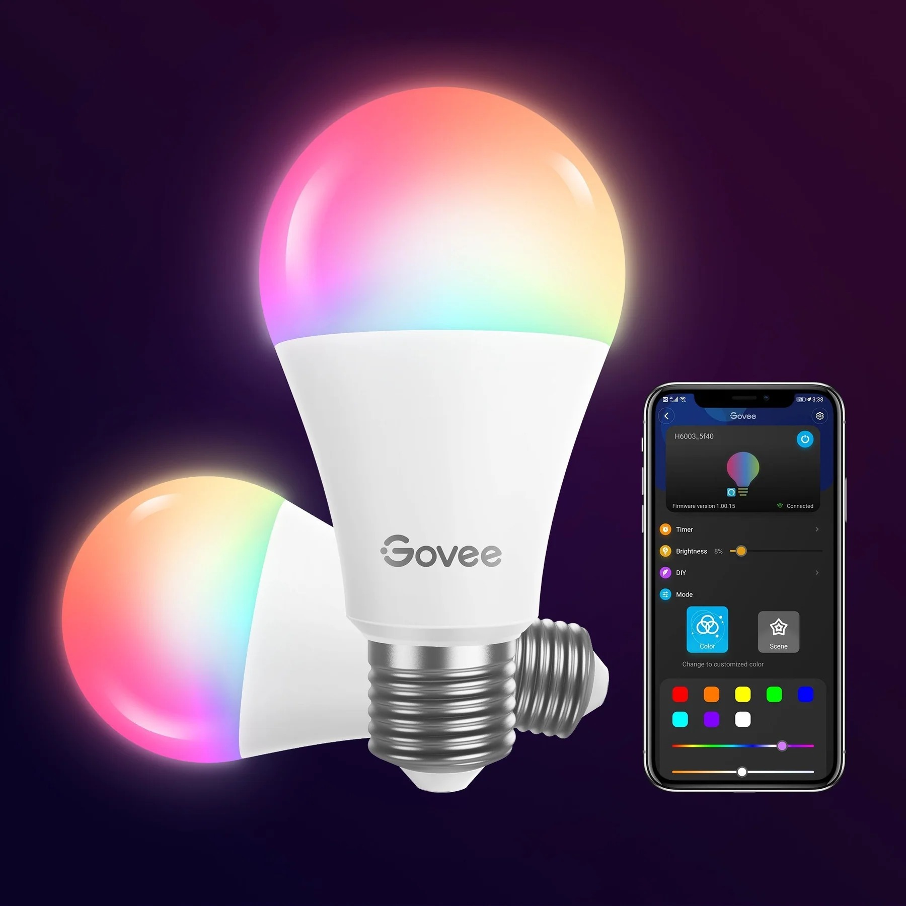 Bóng led đổi màu Govee Wi-Fi LED H6003 | Điều khiển thông minh qua App, 16 triệu màu và 10 hiệu ứng, Nhấp nháy theo nhạc