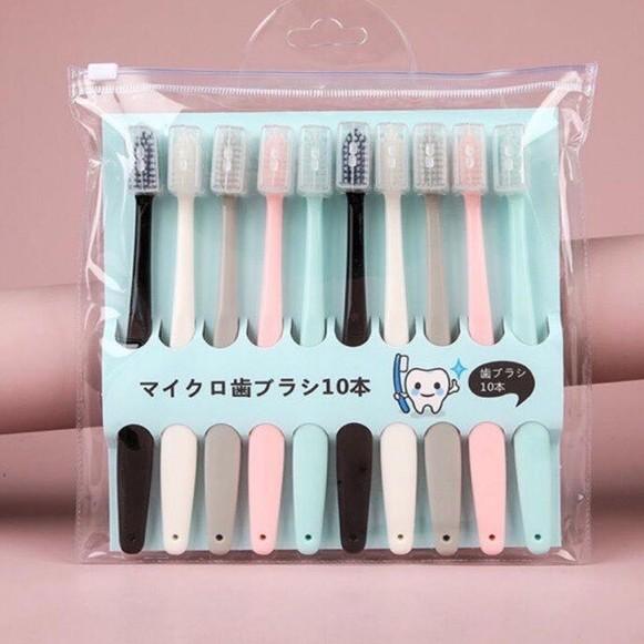 Set 10 Bàn Chải Đánh Răng Hàn Quốc Có Nắp Tặng Kèm Túi Zip Kháng Khuẩn